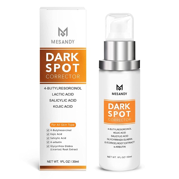 MESANDY Dark Spot Corrector, Dark Spot Remover For Face and Body Serum Formulated with Advanced Ingredient 4-Butylresorcinol, Kojic Acid, Lactic Acid, Salicylic Acid and Licorice Root Extract | Improves Hyperpigmentation, Facial Freckles, Melasma, Brown Spots and Other Stubborn Spots,1.0 Fl.OZ