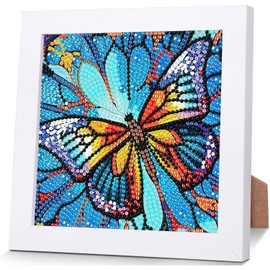 WEMEON Butterfly Diamond Art Painting Kit for Kids, Ages 6-12, 7x7 Inches (with Frame), Non-Foldable