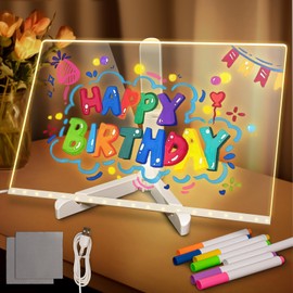Dry Erase Board with Light, 12"X8" 7-Color Neon Glow Memo,LED Light-Up Message Note Board with Stand as Night Light for Room/Store/Office/Festival/Gift,Touch Control,7 Color Mark Pen