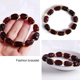 Guptue Natural Baltic Amber Bracelet for Adults (Women/Men)/ Dark Red Color and Lemon yellow Progressive color change/Baltic Amber Rainbow Beads Certified Amber Jewelry