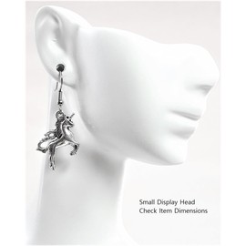 Unicorn – 3-D - 26.5x20mm - Silver alloy charm dangle earrings. Hypoallergenic Fishhook or Ball Post Earring Options
