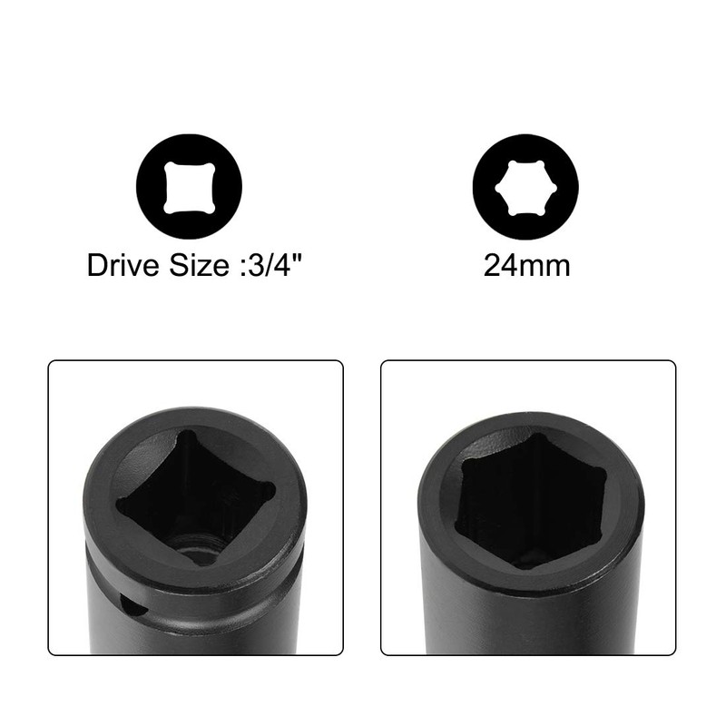 sourcing map 3/4-Inch Drive by 24mm Deep Impact Socket, 6-Point,
