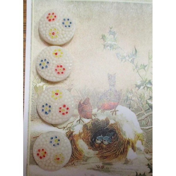 Set of 4 ~Vintage 3/4 creme with painted DIMPLE DOTS