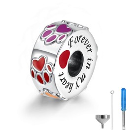 APOTIE Sterling Silver Cremation Urn Bead Charm for Bracelet Holds Ashes Keepsake Pendant Memorial Jewelry Gifts for Women Loss Loved One (Colorful Paw)