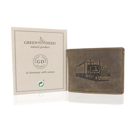 GREEN DEED Genuine Leather Men's Wallet - Large Leather Wallet - Wallet with Coin Compartment - Tri-Fold Wallet Men, driver truck, Vintage