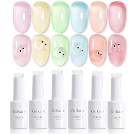 Coikaze Clear Color Gel Nails, Clear Color, Sheer, Color Gel Nails, Nail Art, Gel Color Set, Gel Nail Transparency, UV and LED Compatible, Set of 6 Colors