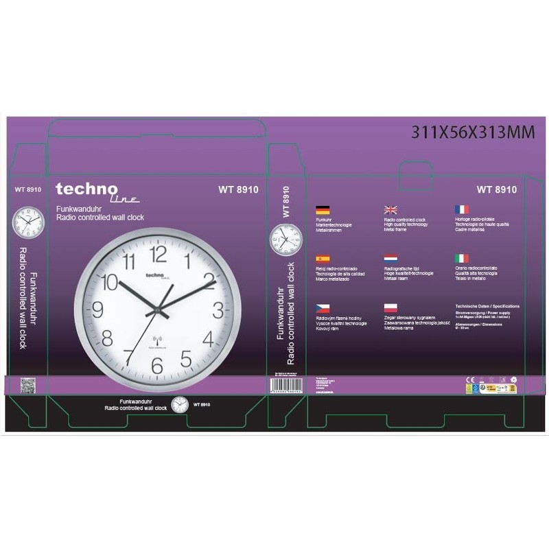 Technoline WT 8910 Radio Wall Clock Metal Frame Diameter 30
