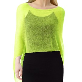 Jamntower Women Sheer Poncho Shrug Summer Sheer Blouse Top Lightweight Poncho Bolero for Evening Dress(Fluorescent Green)