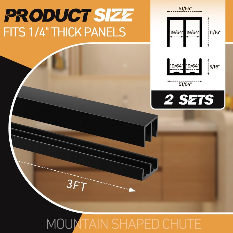 Landical 2 Sets Plastic Sliding Door Track Set for 1/4"