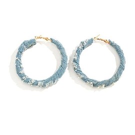 Vintage Exaggerated Denim Hoop Earrings Cool Jeans Cloth Big Round Circle Huggie Hoops Earrings Bohemia Statement Jewelry Accessories for Women-samll