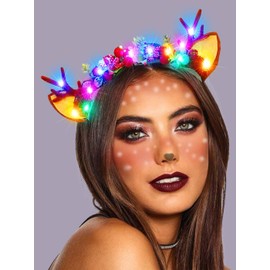 Catery Light Up Christmas Reindeer Antlers Headband LED Xmas Berry Headwear Deer Holiday Hair Accessories for Women