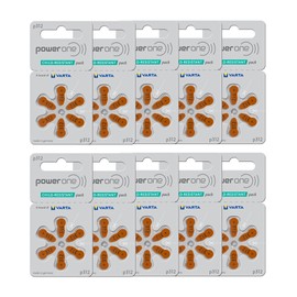 60 Power one Mercury Free Hearing Aid Batteries Size 312