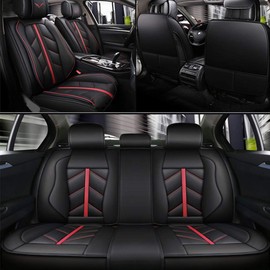 otoez Leather Car Seat Covers Full Set Faux Leatherette Automotive Seat Covers 5 Seats Universal Fit for Most Sedan SUV Truck Pick-up Waterproof Vehicle Cushion Cover Protector (Black)
