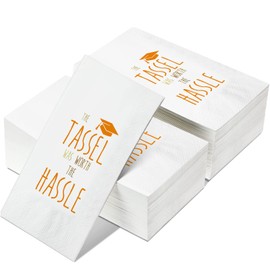 Graduation Party Supplies 100 Pieces Graduation Napkins Disposable Paper Congrats Grad Dinner Table Napkins Tassel Worth the Hassle Beverage Cocktail Napkins for 2023 Graduation (Orange, Tassel)