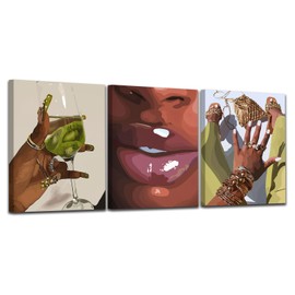 Black Woman Wall Art Set of 3 Black Girl Wall Art Decor Black Woman Portrait Artwork African American Black Women Canvas Wall Art Abstract African Women Pictures for LivingRoom Bedroom 12"x16"Unframed
