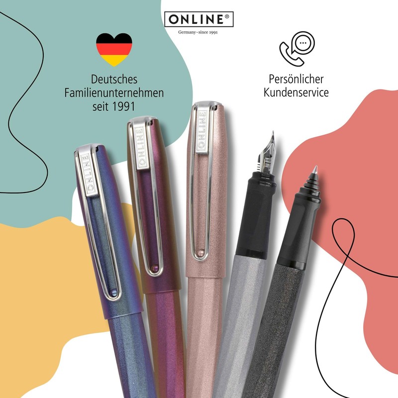 ONLINE Rollerball Slope, Patronen-Roller Strichstärke M, für Standard-Tintenpatronen, ergonomisches Griffstück,