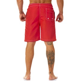 KAILUA SURF Mens Swim Trunks Long, Quick Dry Mens Boardshorts, 9 Inches Inseam Mens Bathing Suits with Mesh Lining Red