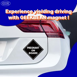 GEEKBEAR Pregnant on Board Car Sign - Sticker or Magnet & Color Options, Weather-Resistant - Diamond Shape 6.8 x 6.8 in (Black, Reflective Magnet)
