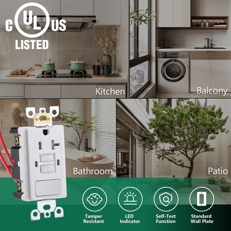 Wengart GFCI Outlet,2Pack,AC125V 20Amp Tamper Resistant GFCI Receptacle with Combination