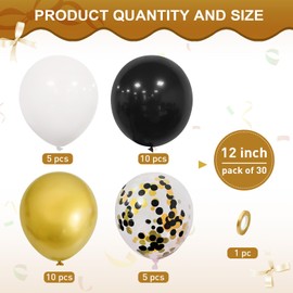 Black Gold Balloons, Ousuga 30 pcs 12 Inch Matte Black Gold White Confetti Latex Balloons Set For Boys Men Birthday Baby Shower Wedding Graduation Anniversary Engagement Retirement Party Decorations