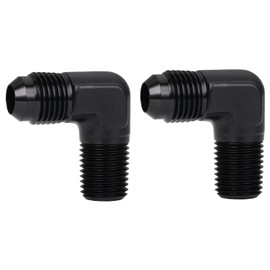 Podavelle 6AN Male Flare to 1/4 NPT Pipe Male 90 Degree Elbow Fitting Adapter Union Aluminum Black, Pack of 2