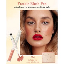 Blush Freckles Pen for Cheeks, 2 in 1 Brown Freckles Stamp Pen & Coral Orange Soft Liquid Blush, Waterproof, Long-Lasting, Face Fake Freckles Rouge Stick for Natural Sunkissed Makeup-02#