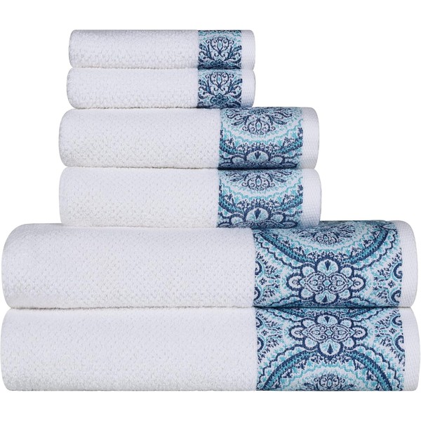 Superior Medallion Cotton 6 Piece Towel Set, Absorbent, Textured, Quick-Dry,