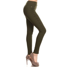 Women's Cotton Blend Stretch Skinny Pull On Pants Jeggings (Olive Green Size L)