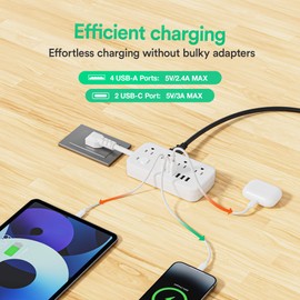 Versatile 14-in-1 Power Outlet with 8 AC Outlets and 6 USB Ports (4A and 2C) - Short Cord, Ideal for Travel, 1080J Surge Protection, Wall Mount, Desktop Charging (White, 0.2FT-2PCS)