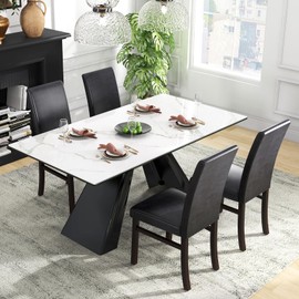 Giantex PU Leather Dining Chairs Set of 2, Upholstered Kitchen Chair with Solid Rubber Wood Frame, Armless High Back Dining Side Chairs with Cushion Seat, Modern Dining Room Chair, Black