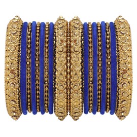 Efulgenz Indian Oxidized Jewelry for Navratri Boho Antique Oxidized Indian Jewelry Tribal Crystal Velvet Bracelet Bangle Set (18pc), 2-4