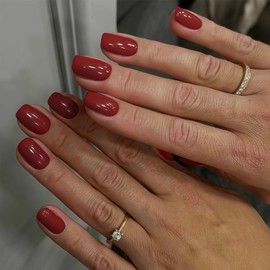 24 Stück Press on Nails Rot - Reine Farbe Kunstnägel Kurz - Full Cover Square Falsche Nägel - Glänzend Acryl Kunstnägel Zum Aufkleben für Frauen & Mädchen Nail Art Maniküre