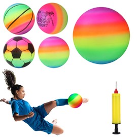 Lqucwepp 5PCS 8.27" Rainbow Sports Balls with Bonus Air Pump(Random Color),for Ball Ga-Mes Gym Camps Yoga Exercises Indoor Outdoor Rainbow for Indoor and Outdoor Use