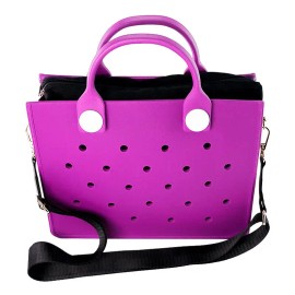 New Styles Popular EVA Rubber Tote Bag with Holes DIY Charms Waterproof Beach Shoulder Handbag for Beach Travelsize: 10.8*8.6*2.95 inches, Color: HYB-T29