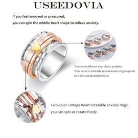 USEEDOVIA Anxiety Ring for Women, Rotate Vintage Heart Cut Stress Relief Fidget Finger Ring | Spinner Fidget Rings Anti-anxiety Heart thumb Rings Gifts for Teen Girls NO.6 L 1/2