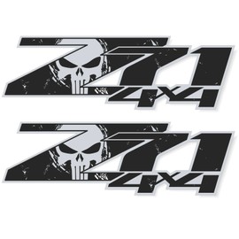 GOLD HOOK Z71 4x4 Off Road Decals for Chevy Silverado, Punisher Skull Edition Stickers, 2