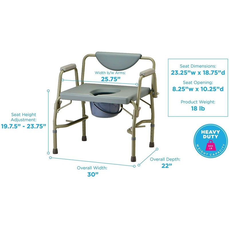 NOVA 500 lb Weight Capacity Heavy Duty Bedside Commode Chair