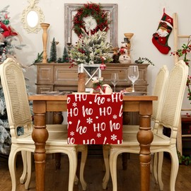 DineDia Christmas Table Runner 60x13 Inches Red Table Decor, Winter Burlap Farmhouse Indoor Outdoor Seasonal Ho Decoration for Holiday Home Party DT005-60