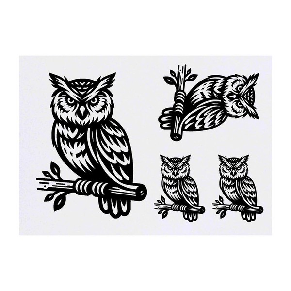 Azeeda 4 x 'Weise Eule' Temporäre Tattoos - Wasserfest, Hautfreundlich