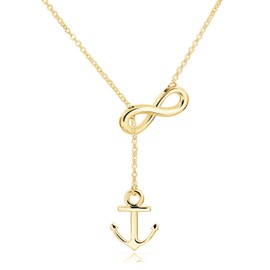 ELBLUVF 18K Stainless Steel Gold Rose Gold Plated Hope Anchor and Infinity Lariat Y Necklace For Women (Gold)