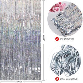 Set of 2 Tassel Curtains, Sparkling Background, Bright Shiny, Birthday, Decoration, Party, Wedding, Stage, Space Decoration, Backdrop, Foil Curtain, Photo Booth, Colorful Party Decoration, 39.4 x 98.4 inches (100 x 250 cm) (Silver)