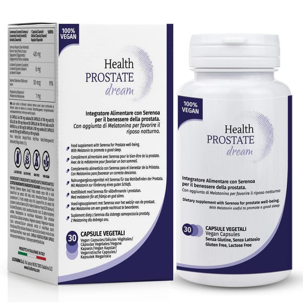 Health Prostate Dream - Prostate Supplement with Serenoa Repens, Lycopene, Selenium and Melatonin that Promotes Night Rest - 30 Vegetable Capsules