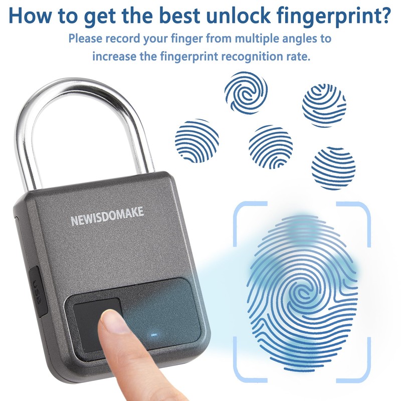 Fingerprint Padlock, (Gray) 3.9 55