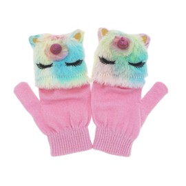 Newfancy Kids Unicorn Flip Top Gloves with Mitten Cover Knitted Winter Fingerless Convertible Mittens for Boy Girls Toddler, A Pair of Rainbow, One Size