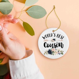 MONALET World's Best Cousin Ceramic Ornaments Gifts, Cousin Round Hanging Ornament Decor Decorations for Christmas Tree Car, Thank You Appreciation Gifts for Cousin Birthday Holiday