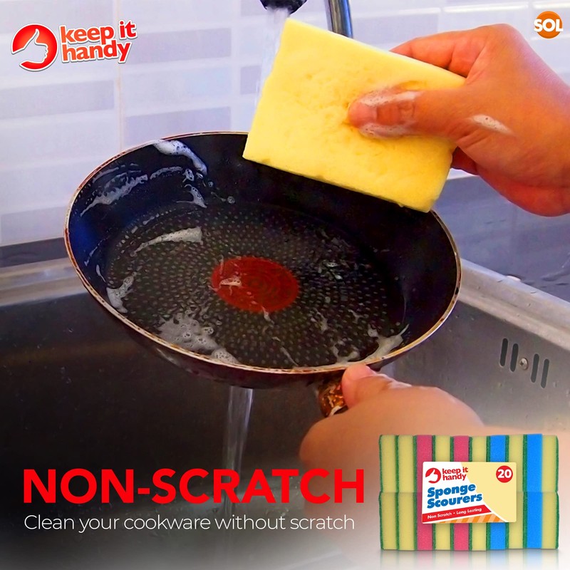20pk Small Sponge Scourer for Kitchen | Blue, Pink, Yellow