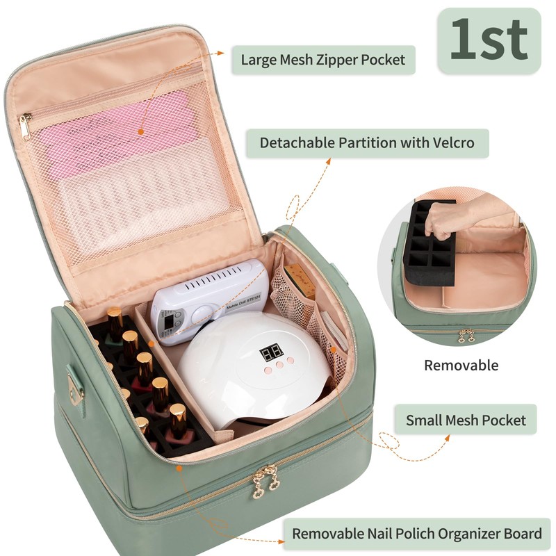 Nail Polish Organizer Case, Nail Supplies Storage Box Holds 45