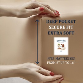 Bedlovesoft Pure 100% Cotton Sateen Fitted Linen Queen Size - Cozy Cloud Soft Linen - Elastic Deep Pockets Queen Sheet, Easy Fit, Breathable, Warm (Beige Color)