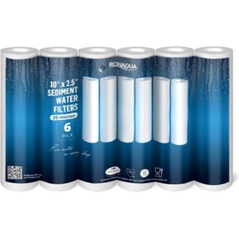 Ronaqua 20 Micron Sediment Water Filter Cartridge 10"x2.5", NSF Certified, 4-Layer Filtration for any 10-inch RO Units & Whole House Systems, Compatible with Culligan P5, AP110, WHKF-GD05, 6 Pack