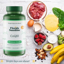 Florida Sunshine Premium CoQ10 200mg - 60 Capsules | Supports Heart Health | Promotes Energy Production | Antioxidant Protection | Supports Cholesterol Levels